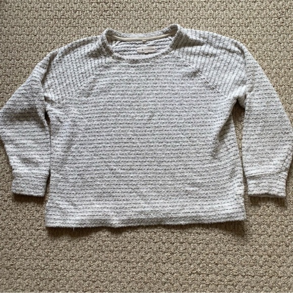 ❄️ Lou & Grey off white gray striped cropped cotton oversized sweater Large - Picture 4 of 12
